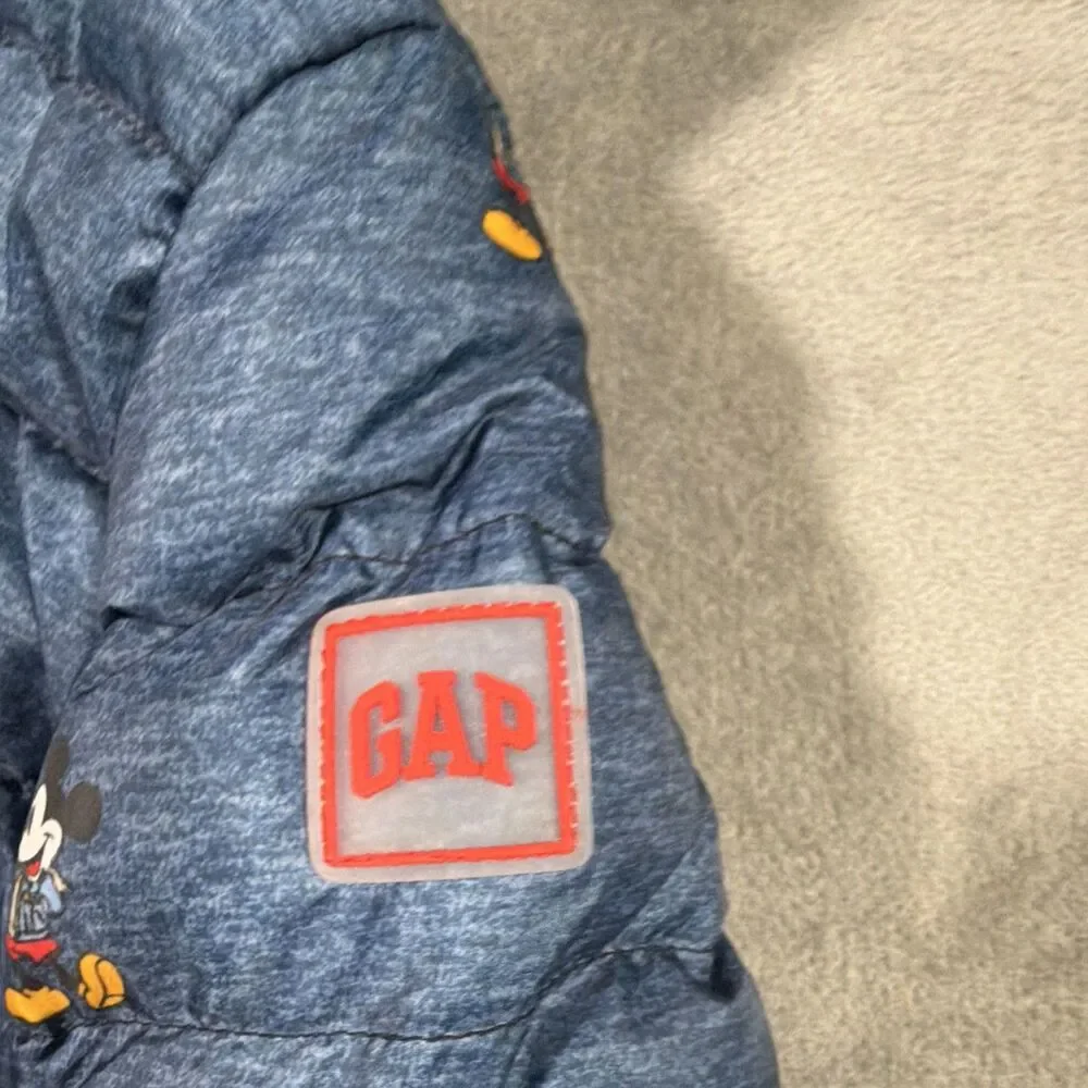 Baby Gap Disney baby Mickey Mouse Hooded Full Zip Puffer Jacket Blue/Red 0-3M.